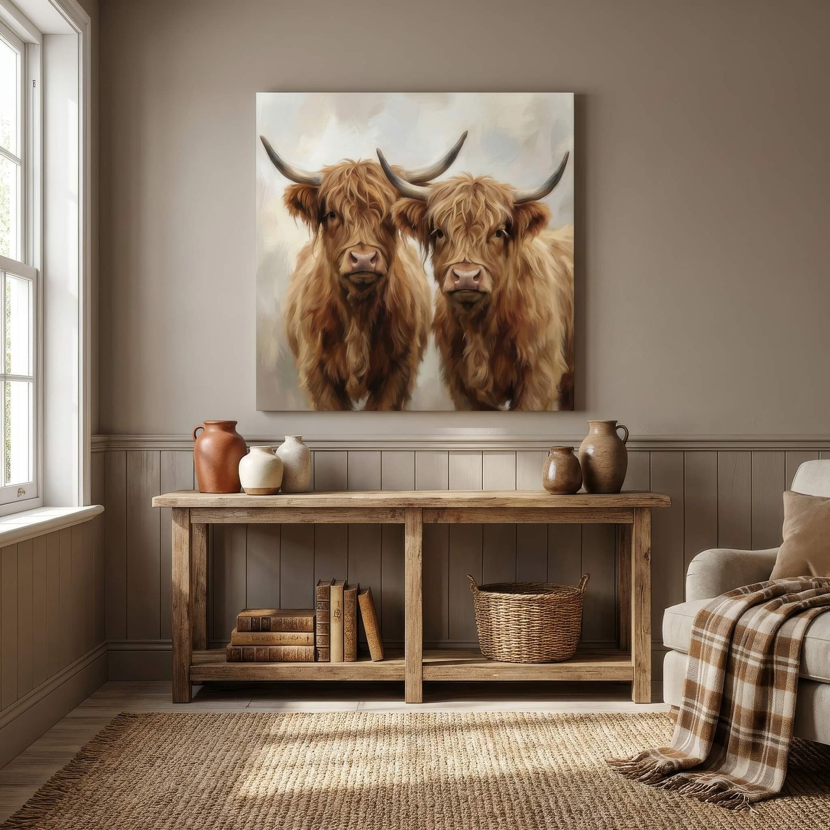 'Highland Companions' Canvas Print, 82 × 82cm