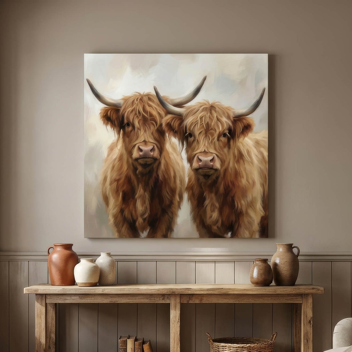 'Highland Companions' Canvas Print, 82 × 82cm