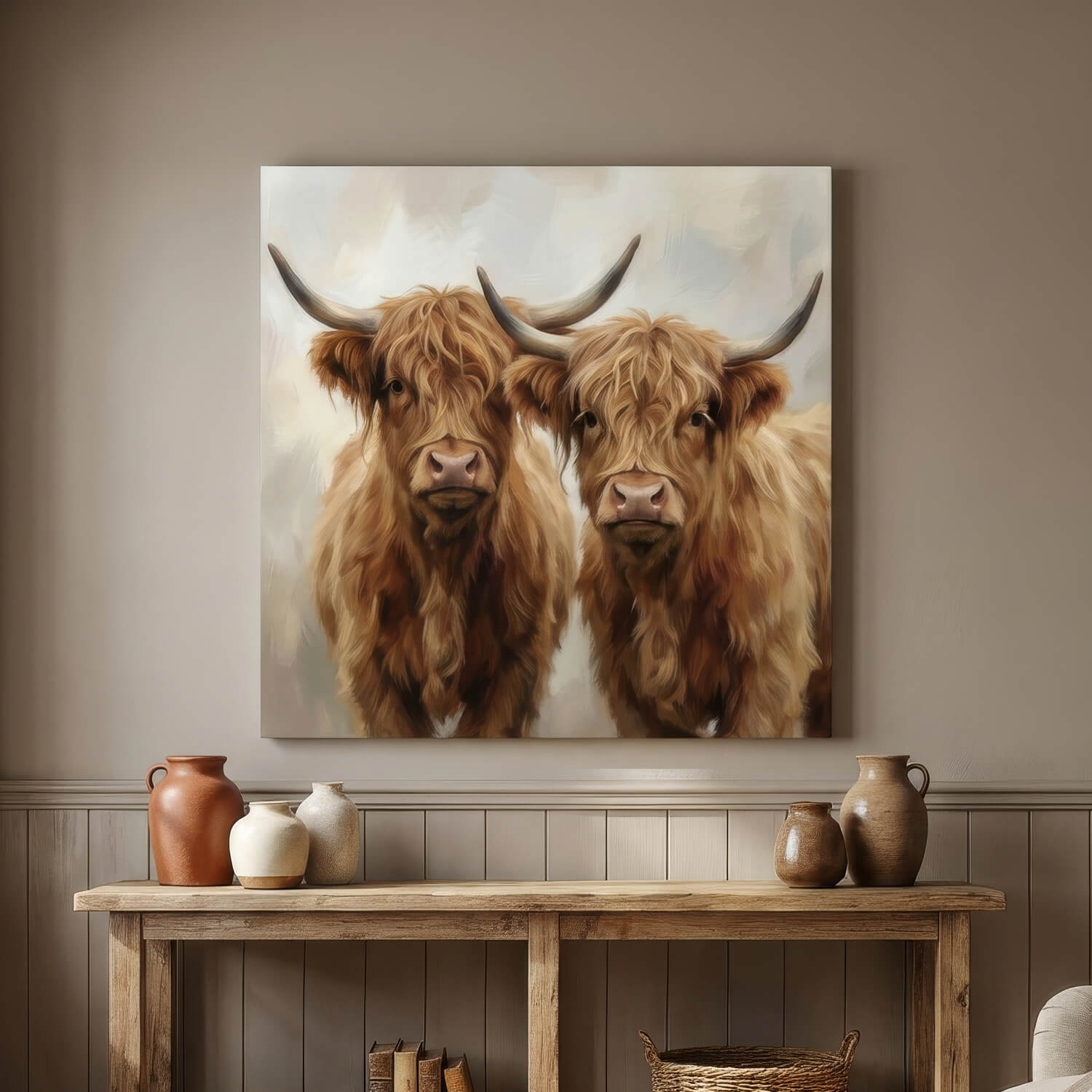 'Highland Companions' Canvas Print, 82 × 82cm