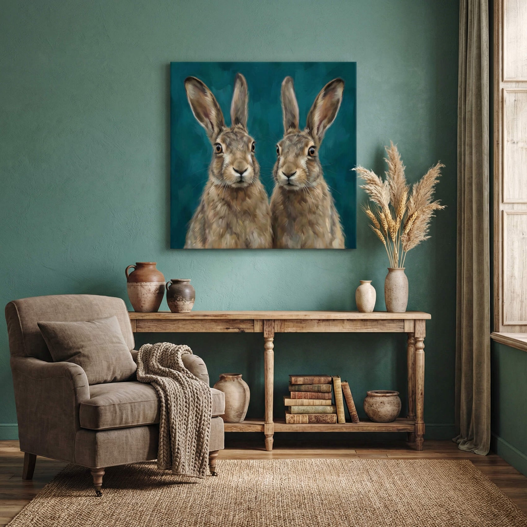 'The Curious Hares' Canvas Print, 82 × 82cm