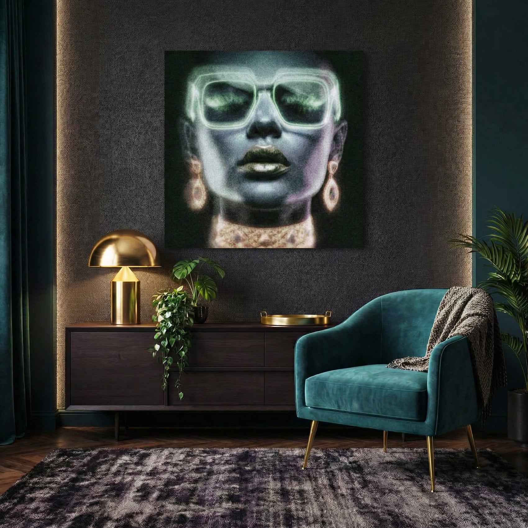 'Noir in Emerald' Canvas Print, 82 × 82cm
