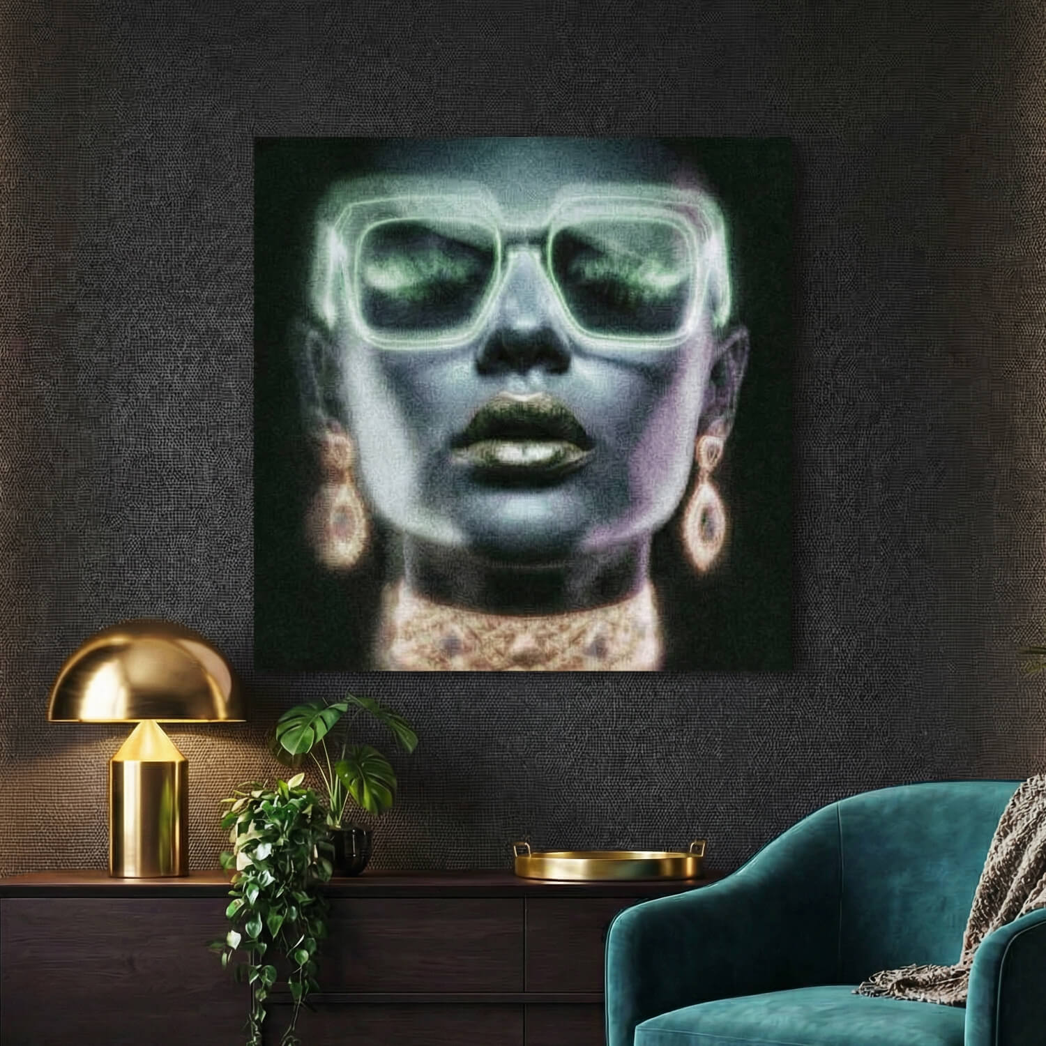 'Noir in Emerald' Canvas Print, 82 × 82cm