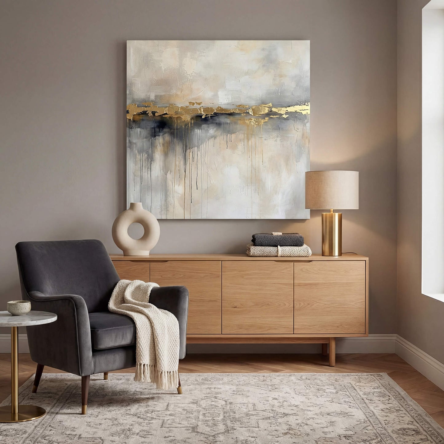 'Horizon Shimmer' Hand Gilded Canvas Print, 82 × 82cm