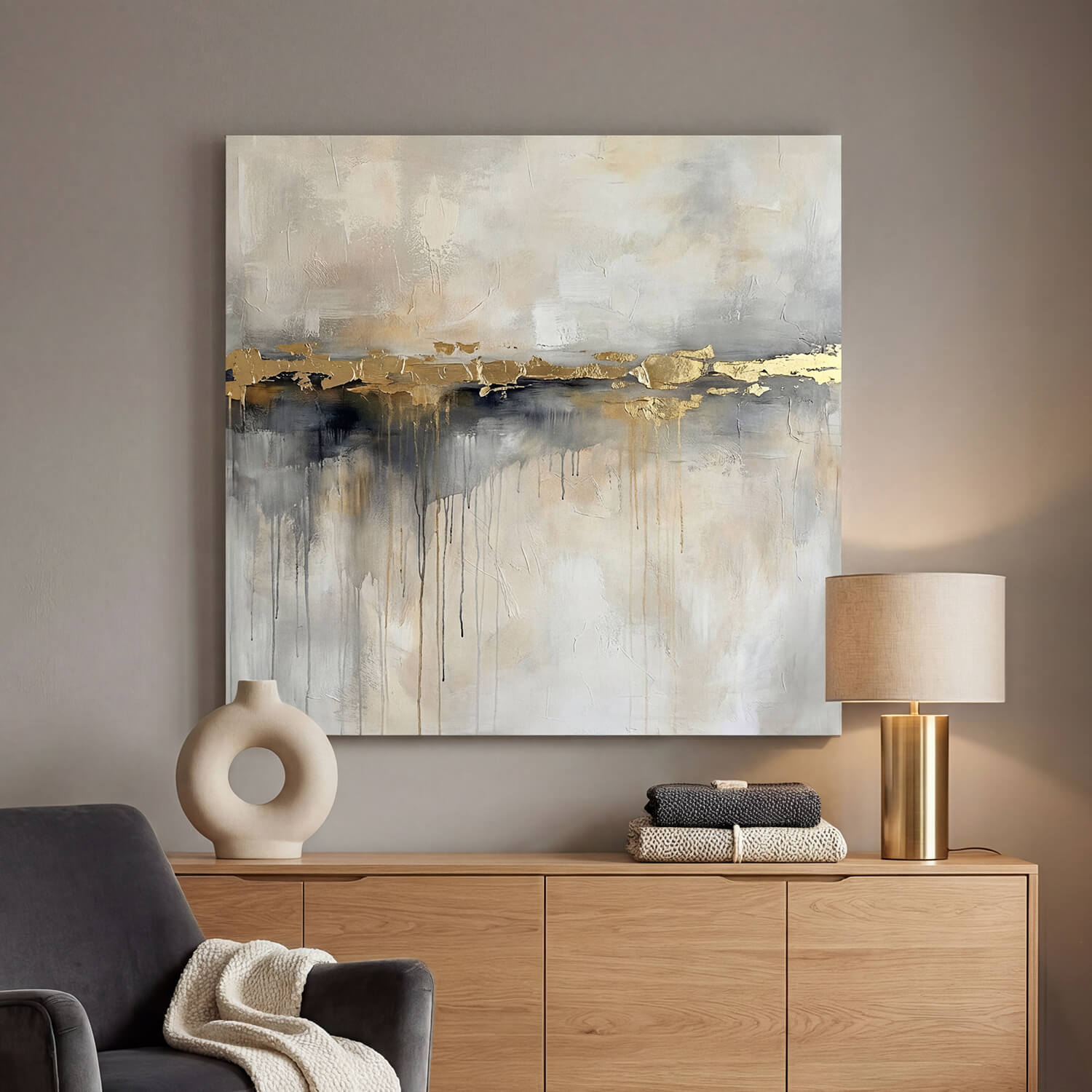 'Horizon Shimmer' Hand Gilded Canvas Print, 82 × 82cm