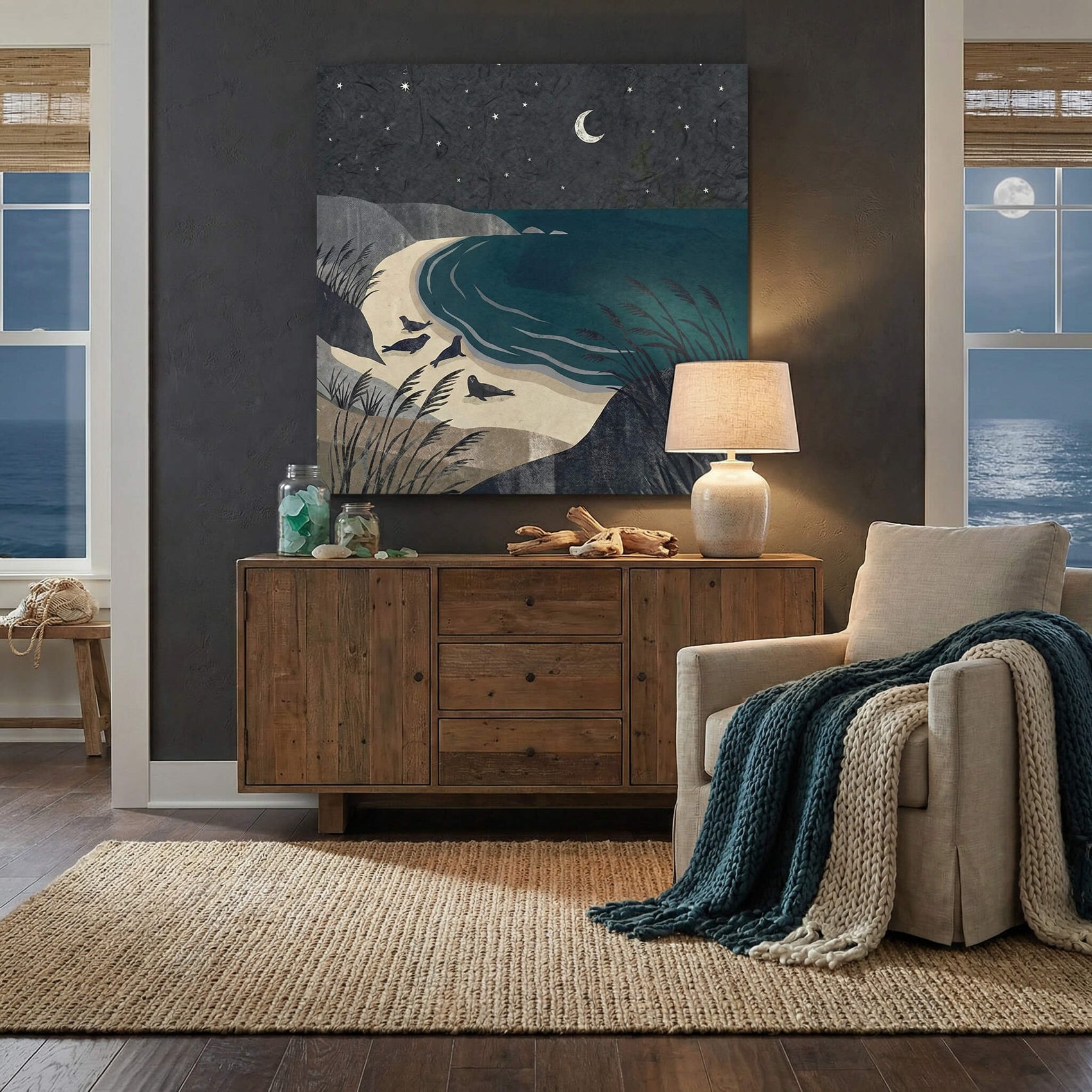 'Seals by Starlight' Canvas Print, 82 × 82cm