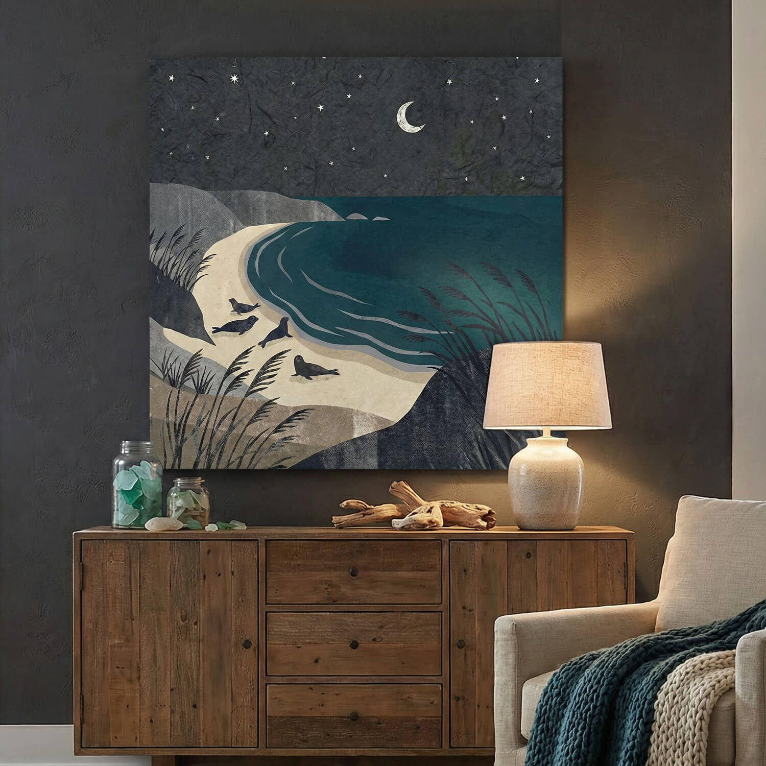 'Seals by Starlight' Canvas Print, 82 × 82cm