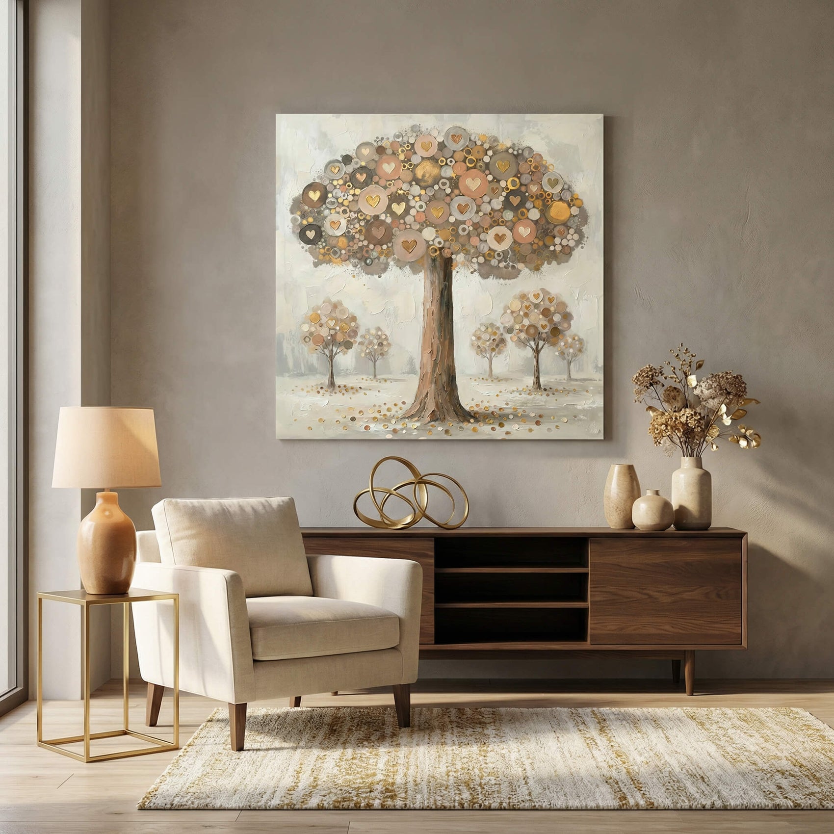 'Golden Heart Tree' Canvas Print, 82 × 82cm