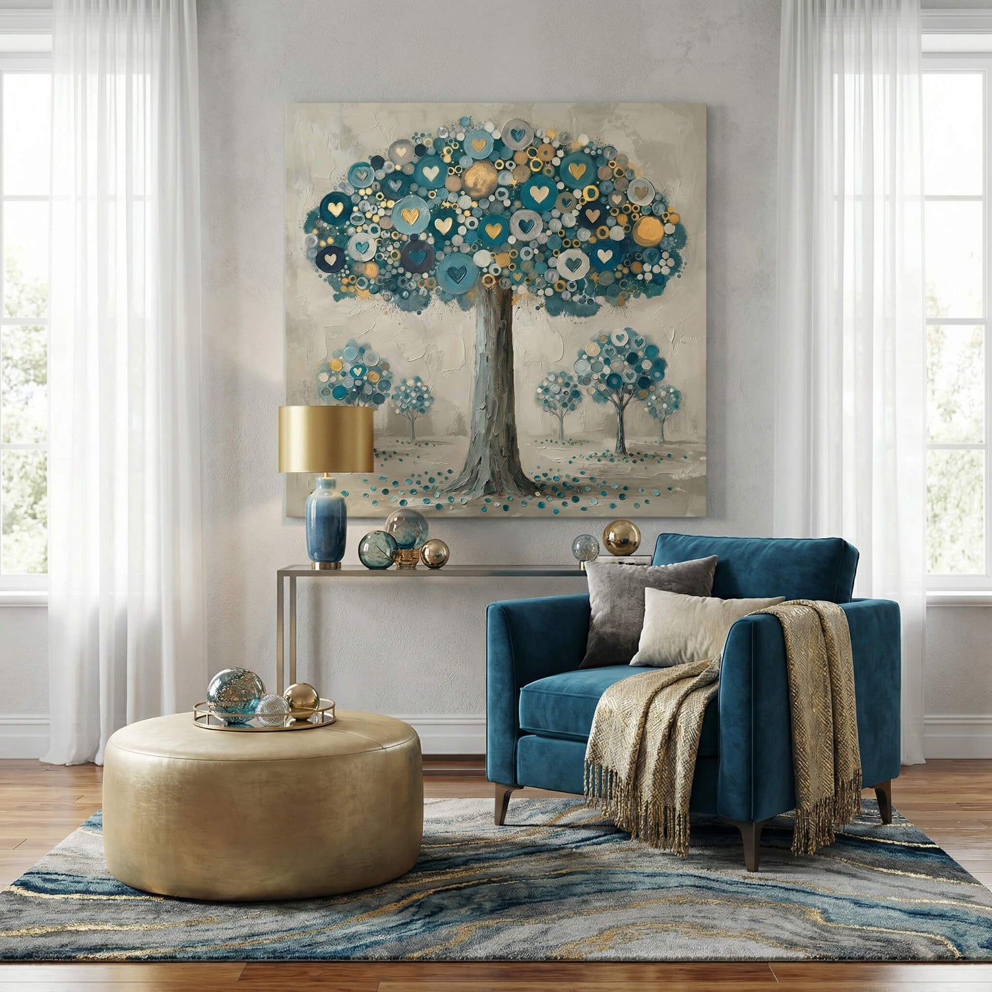 'Teal Heart Tree' Canvas Print, 82 × 82cm