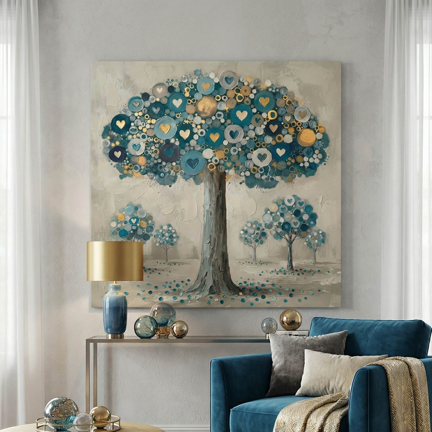 'Teal Heart Tree' Canvas Print, 82 × 82cm