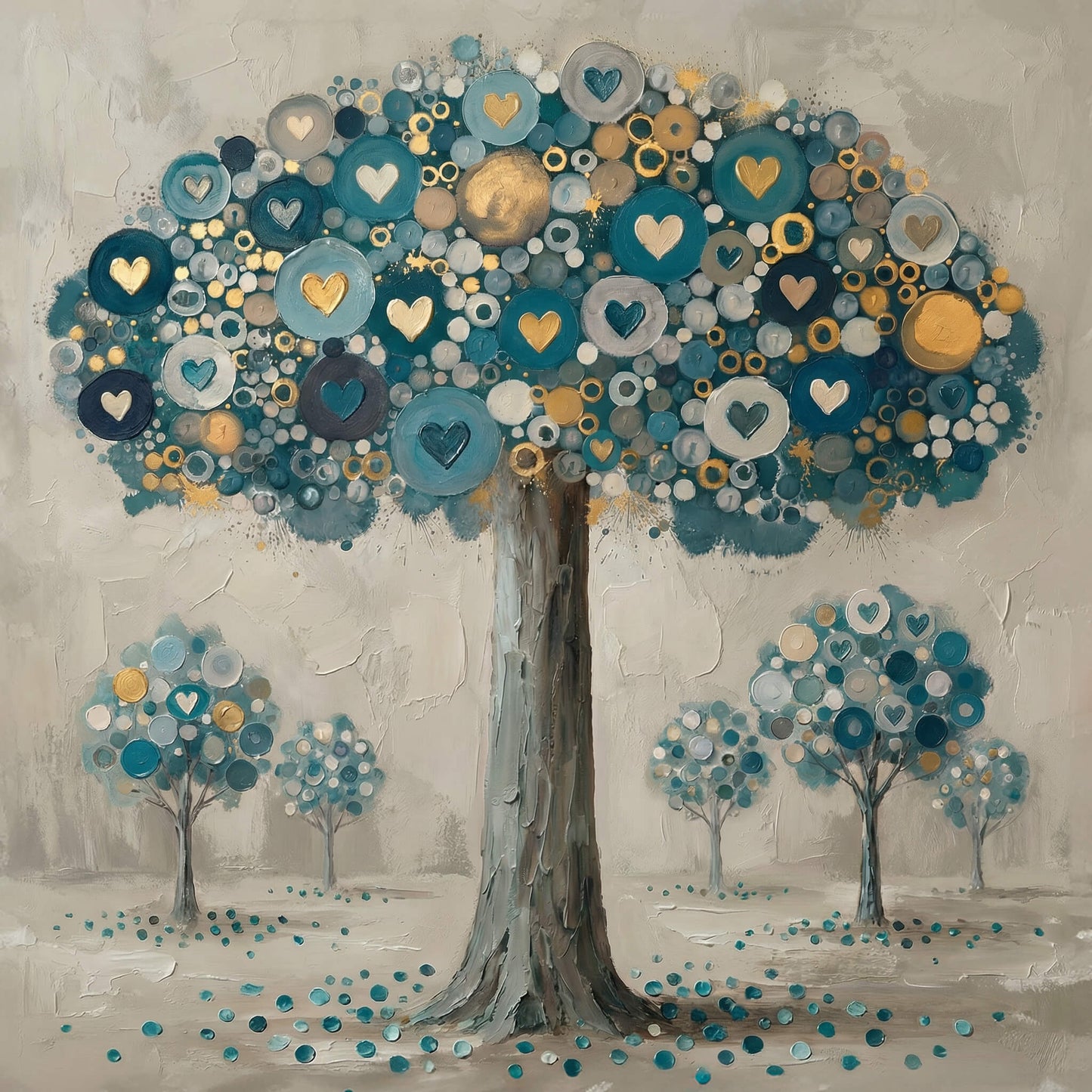 'Teal Heart Tree' Canvas Print, 82 × 82cm
