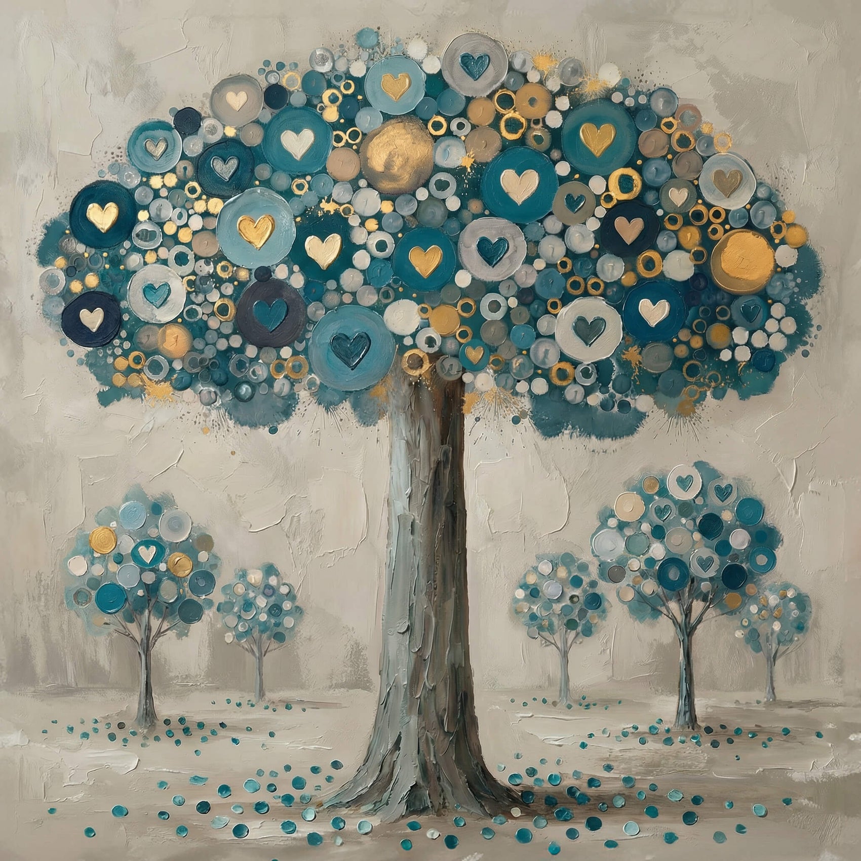 'Teal Heart Tree' Canvas Print, 82 × 82cm
