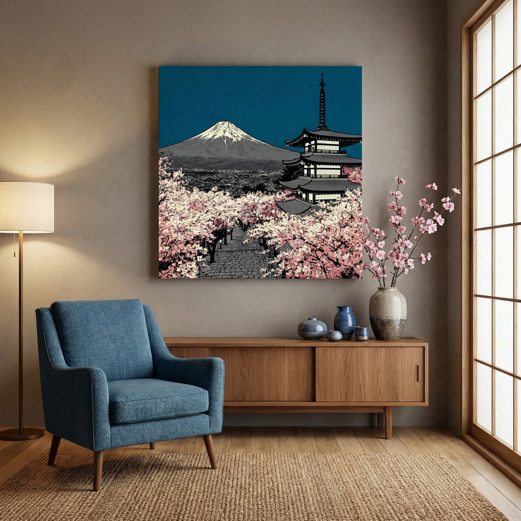 'Fuji in Bloom' Canvas Print, 82 × 82cm