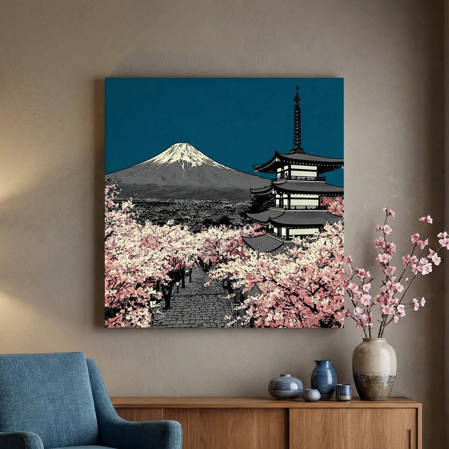 'Fuji in Bloom' Canvas Print, 82 × 82cm
