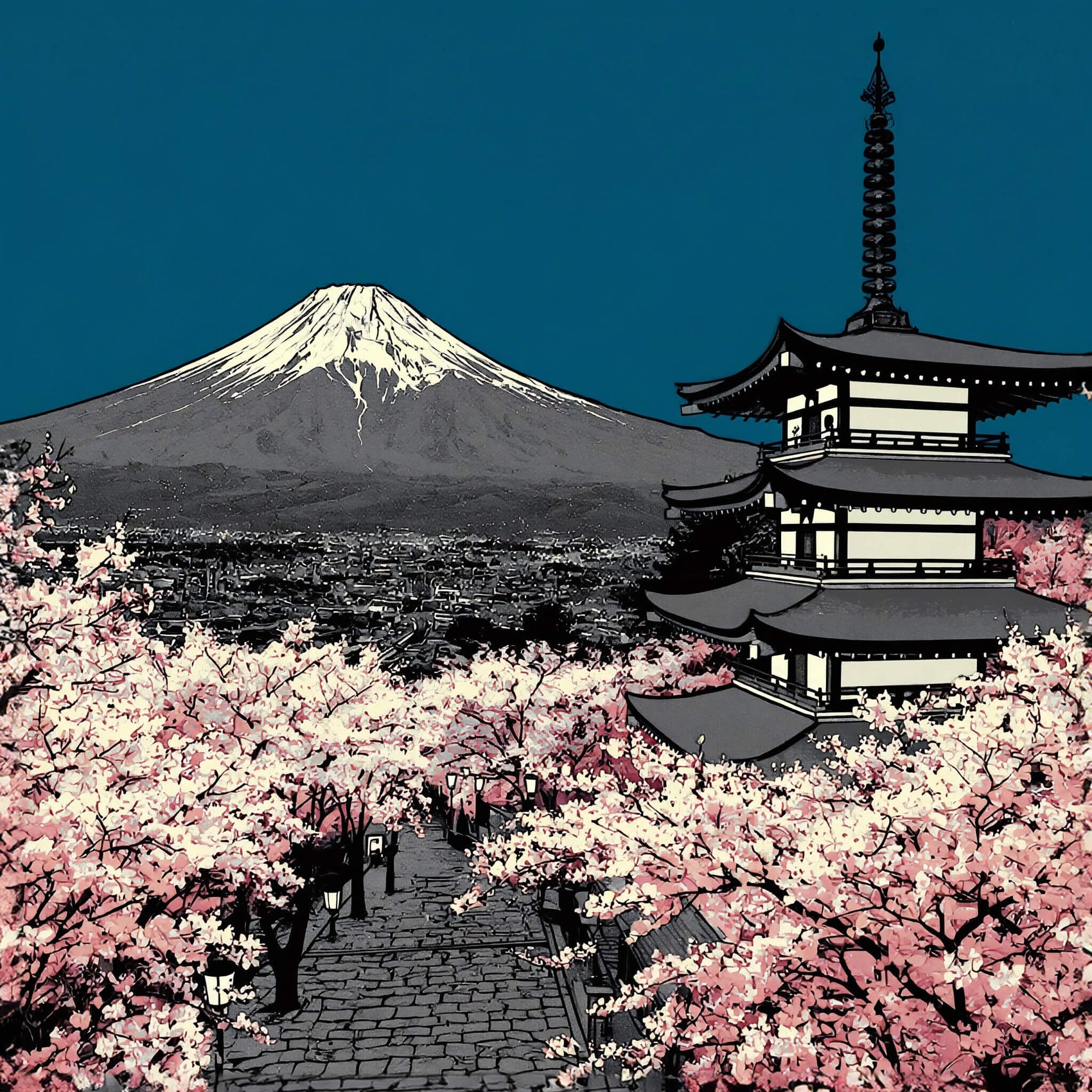 'Fuji in Bloom' Canvas Print, 82 × 82cm
